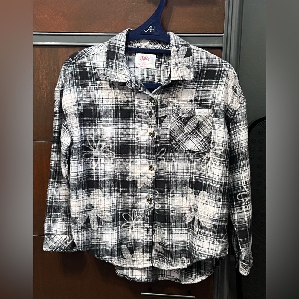 Justice Monochrome Plaid Shirt Sz L 12/14